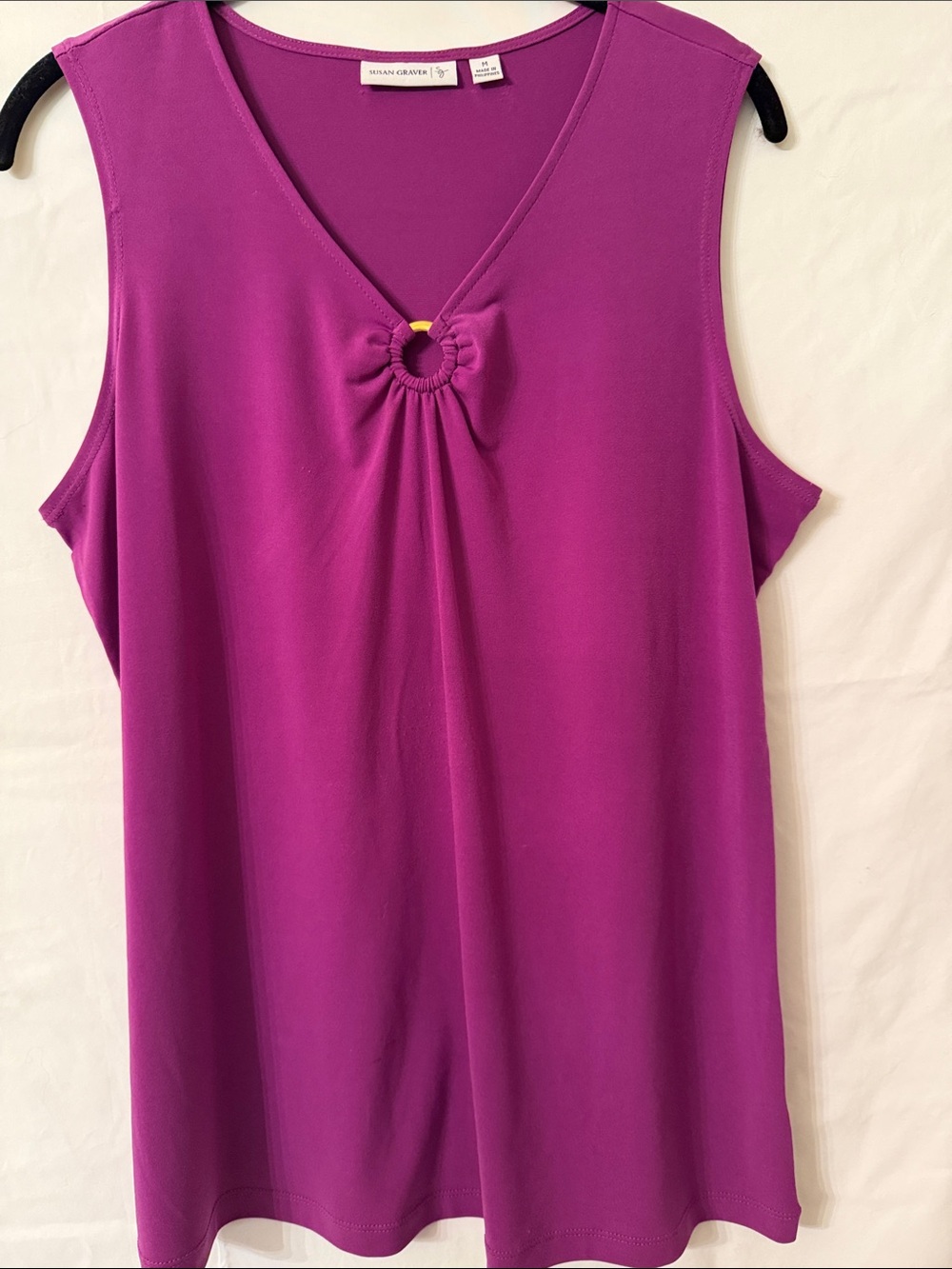 Susan Graver Fuchsia Sleeveless V-Neck Tank with Ring Accent